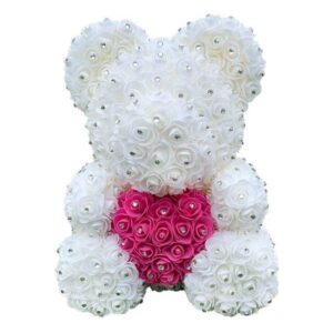 White Teddy Bear With Hearts and Diamond