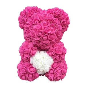Dark Pink Teddy Bear With Hearts