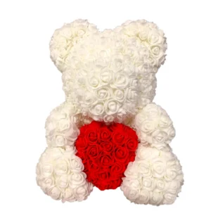 White Teddy Bear With Hearts